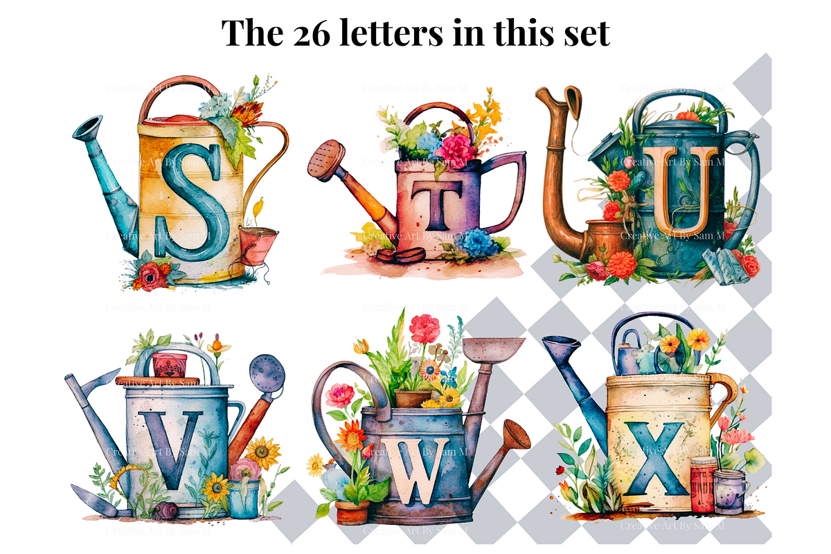 Garden Watering Can Alphabet Letters, a Decorative Illustration by Creative Art By SamM (Photo 6 of 10)