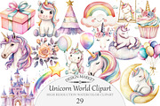 Watercolor Unicorn World Clipart, an Illustration by Design Market (Thumbnail 1 of 4)