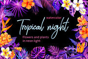 Tropical night - neon exotic flowers, an Illustration by Where summer is (Thumbnail 1 of 6)