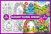 Elegant Floral Spring Coloring Pages, a Decorative Illustration by Coco Bloom (Thumbnail 1 of 5)