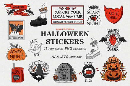 Halloween Vampire stickers PNG, SVG, a Seasonal Illustration by SecondOfJuly