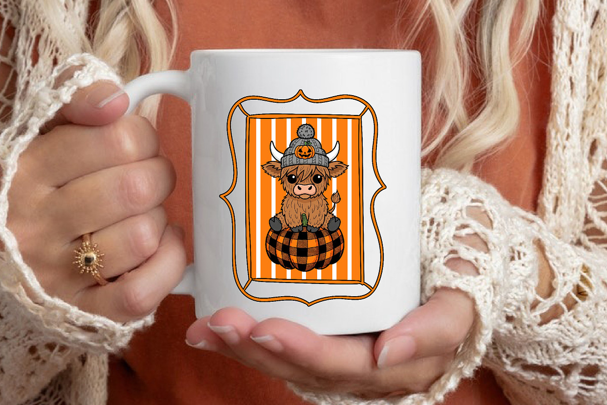 Halloween Highland Cow Hand-Drawn, an Illustration by CreationArt (Photo 2 of 5)