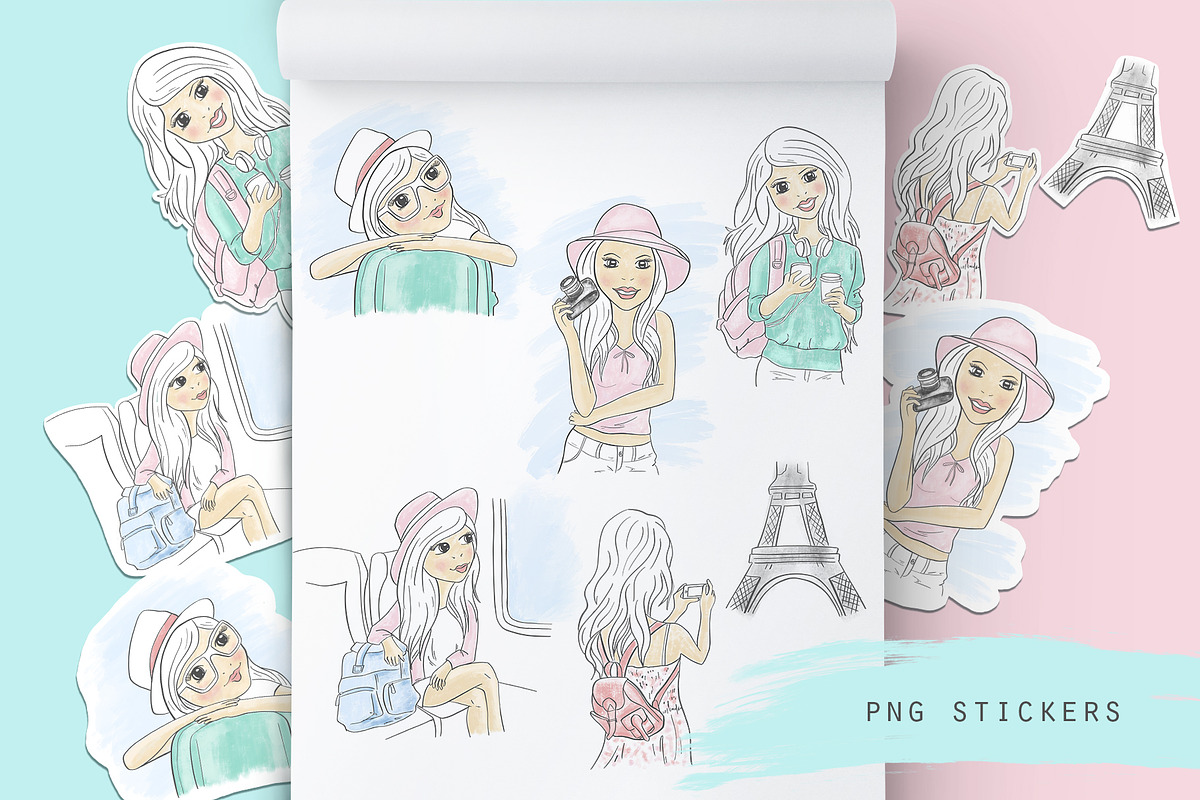 Travel girl, cute girl clipart, an Illustration by Kate Snitser (Photo 1 of 4)