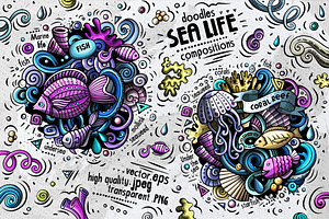 Sea Life Cartoon Doodle Big Pack