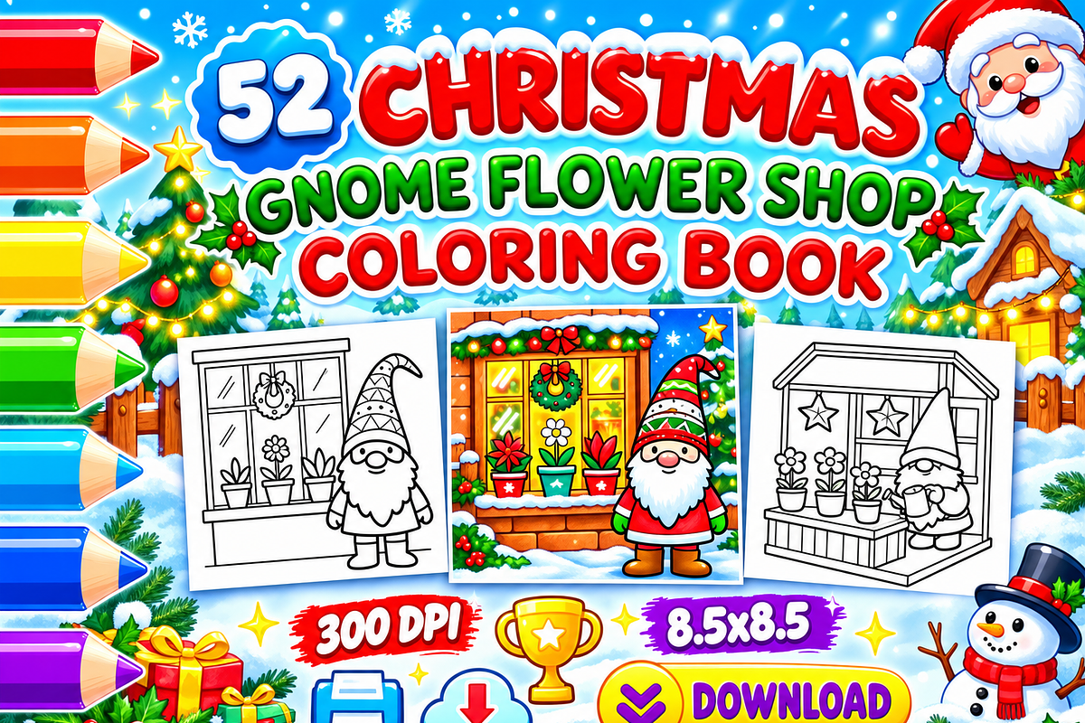 Christmas Gnome Flower Shop Coloring, a Seasonal Illustration by Design Zone (Photo 1 of 5)