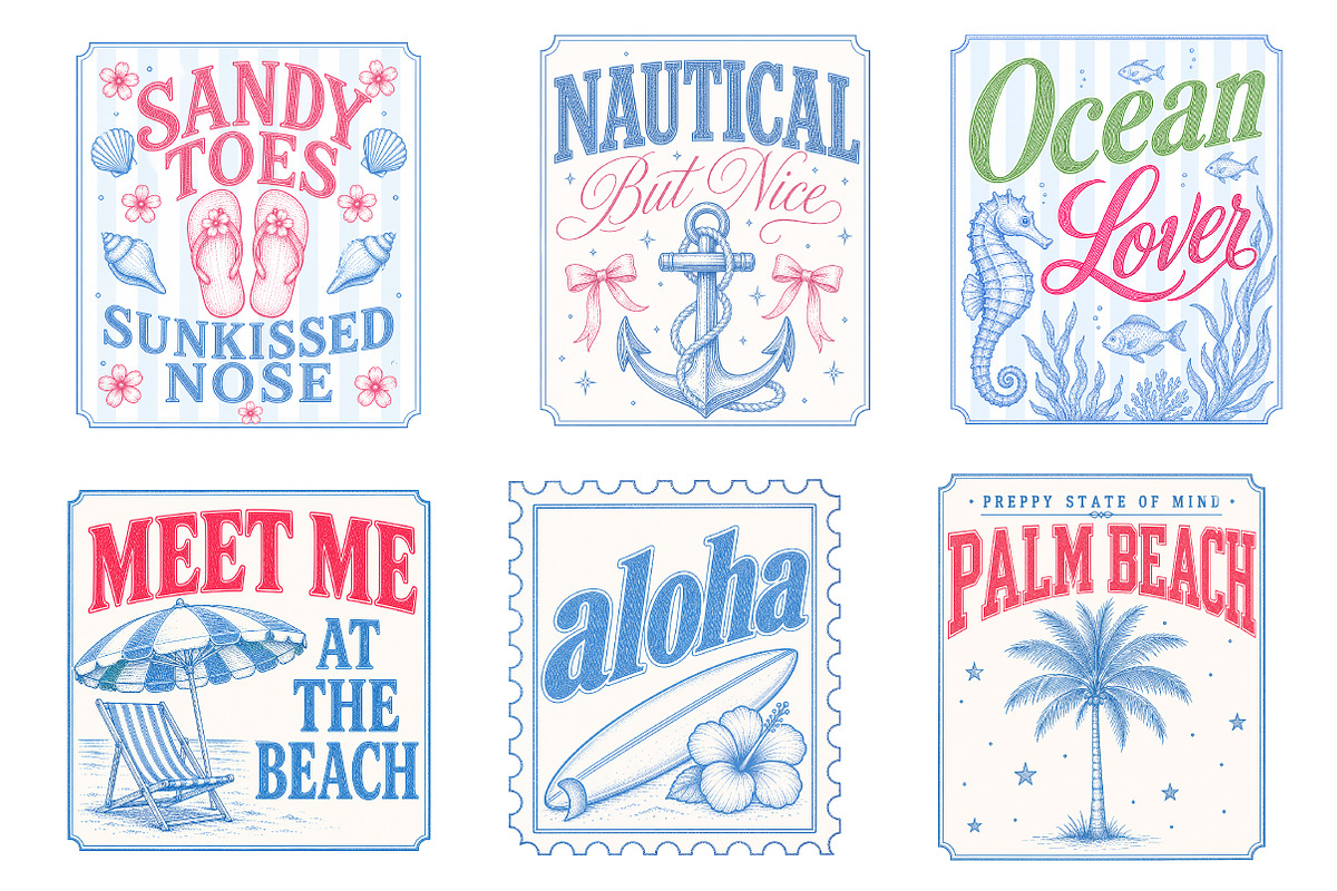 Preppy Coastal Summer Clipart Bundle, a Seasonal Illustration by Dream Creation (Photo 9 of 11)