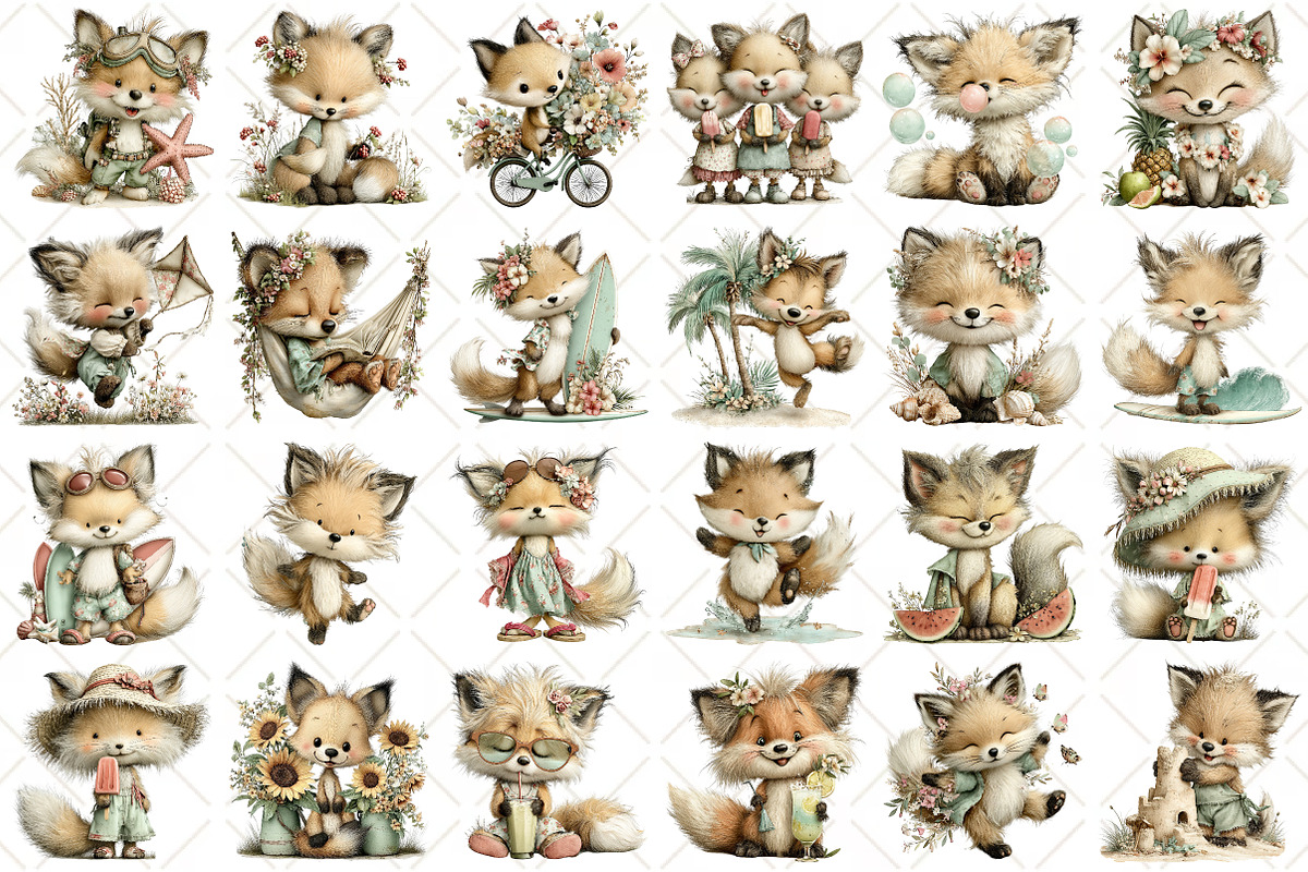 Whimsical Summer Fox Clipart, an Illustration by Black Bird Studio (Photo 2 of 5)