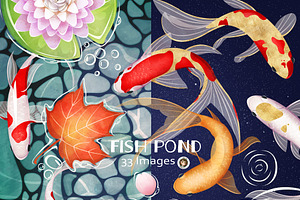 Koi Pond elements PNG clip-art Set, an Animal Illustration by Art by Angele G