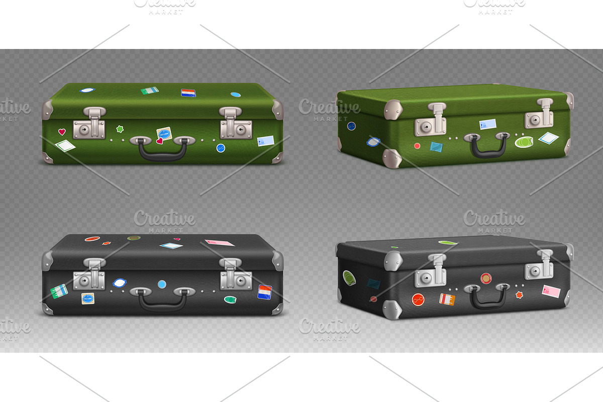 Old green and black suitcases set, an Illustration by art PVP - market