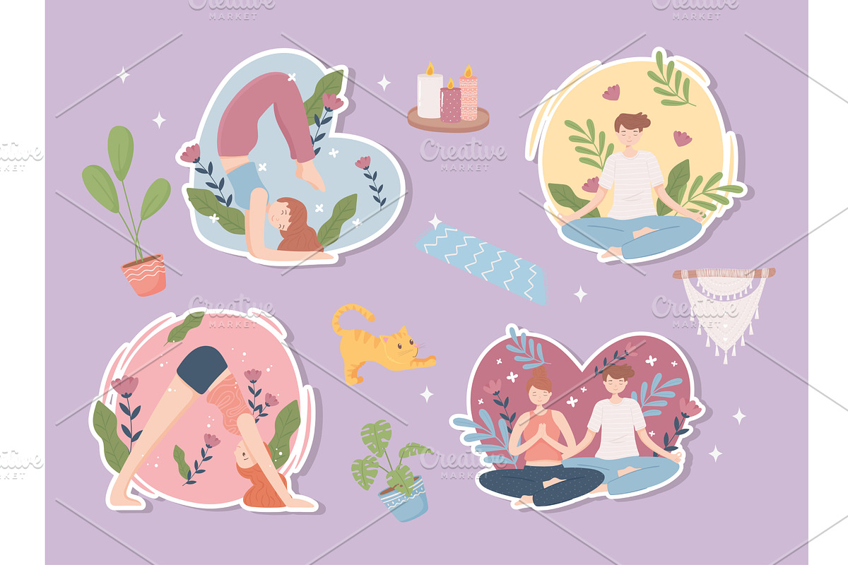 people yoga stickers, a Person Illustration by studiogstock