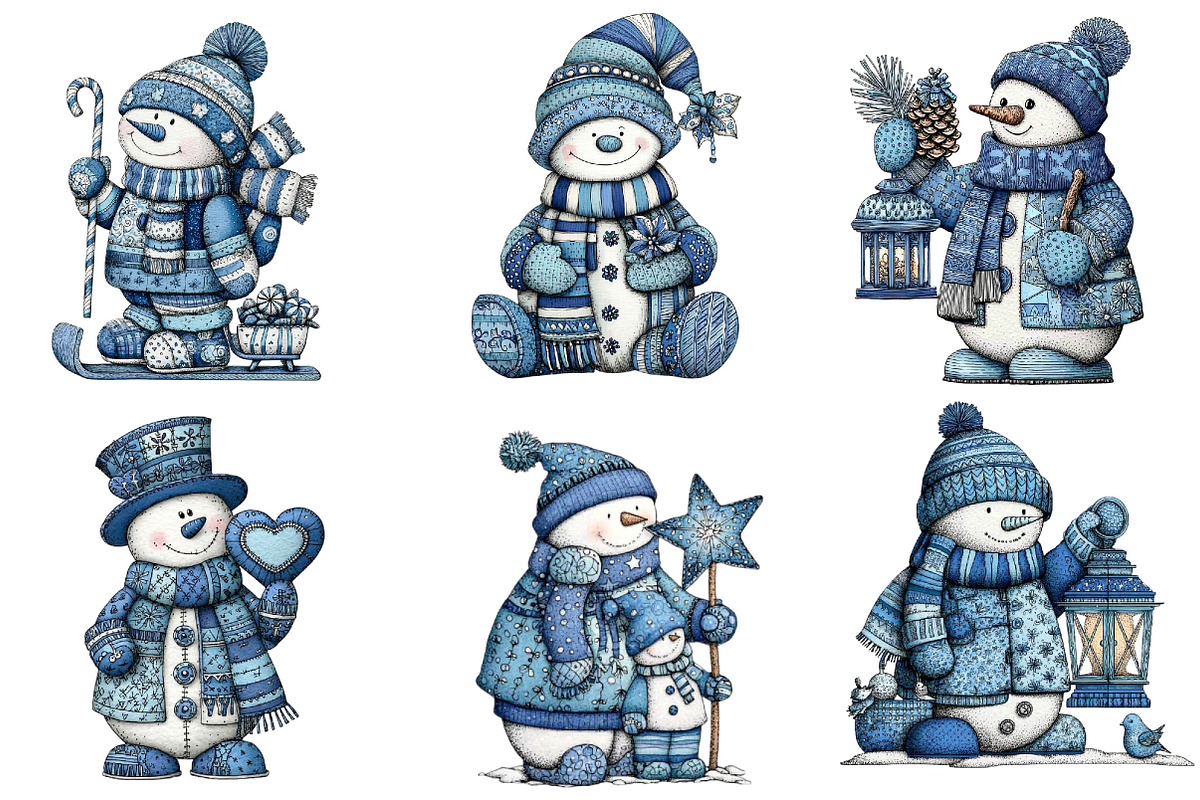 Christmas Blue Snowman Clipart, an Illustration by Dream Creation (Photo 4 of 8)