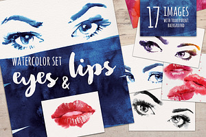 Watercolor makeup. Eyes and lips.