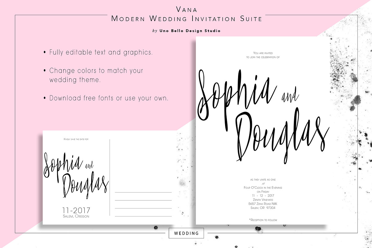 Vana Modern Wedding Stationery, an Invitation Template by Uno Bello Design Studio (Photo 2 of 5)