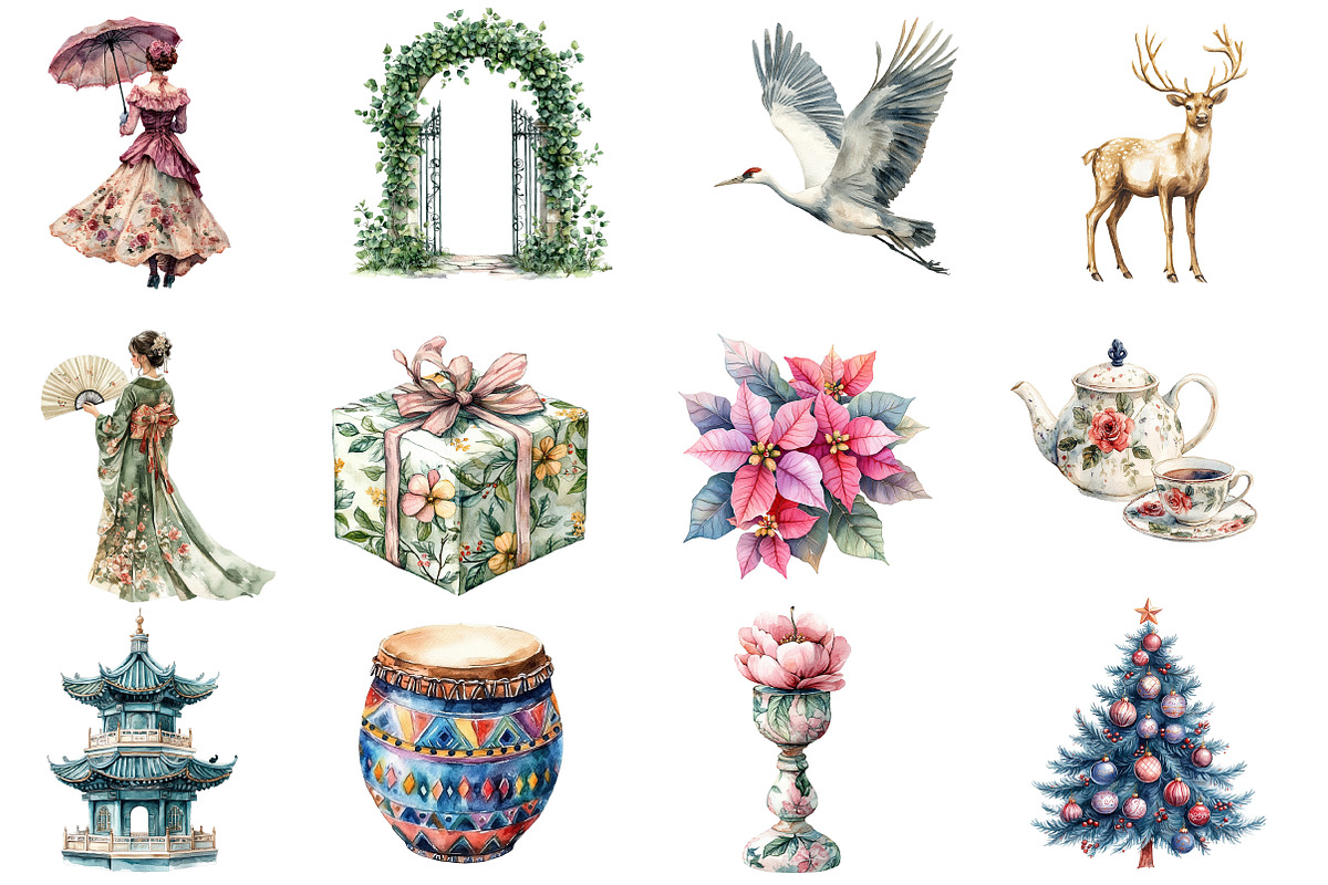 Chinoiserie Christmas Clipart, an Illustration by Designworld (Photo 2 of 5)