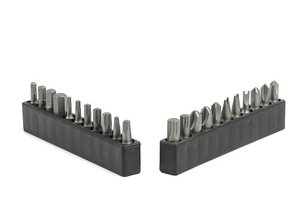 Screwdriver bit set close-up, white