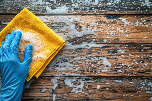 Cleaning wooden surface with yellow, a Background Photo by Pixeness Studio
