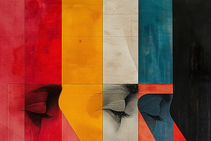 Three abstract profiles in vibrant colors, showcasing diverse em, a Decorative Illustration by ImageMir