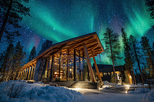 Stunning auroras above cabin, a Photo by Beautiful things