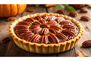 Freshly baked pecan pie on rustic, a Holiday Photo by Igor Tichonow