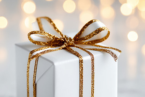 White gift box with a shiny gold, a Holiday Photo by MistyDay