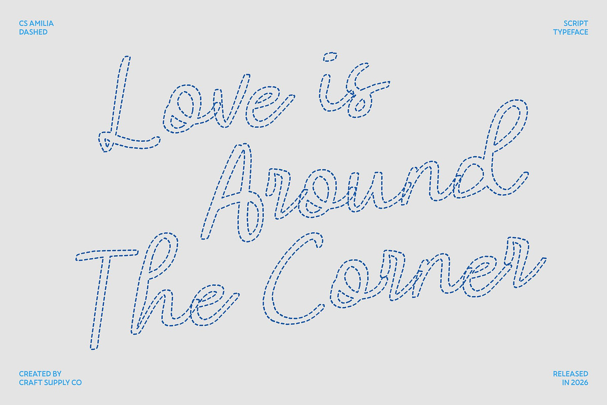 CS Amilia Dashed, a Script Font by Craft Supply Co. (Photo 2 of 8)