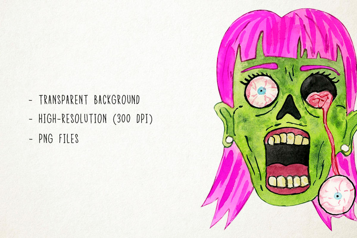 Watercolor Zombies Clipart, an Object Graphic by Paulaparaula (Photo 3 of 3)