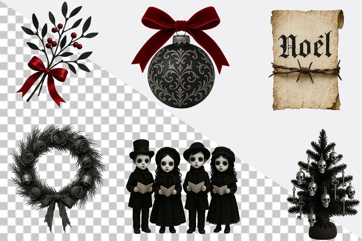 Watercolor Gothic Christmas Clipart, an Illustration by SVGArt (Photo 2 of 8)