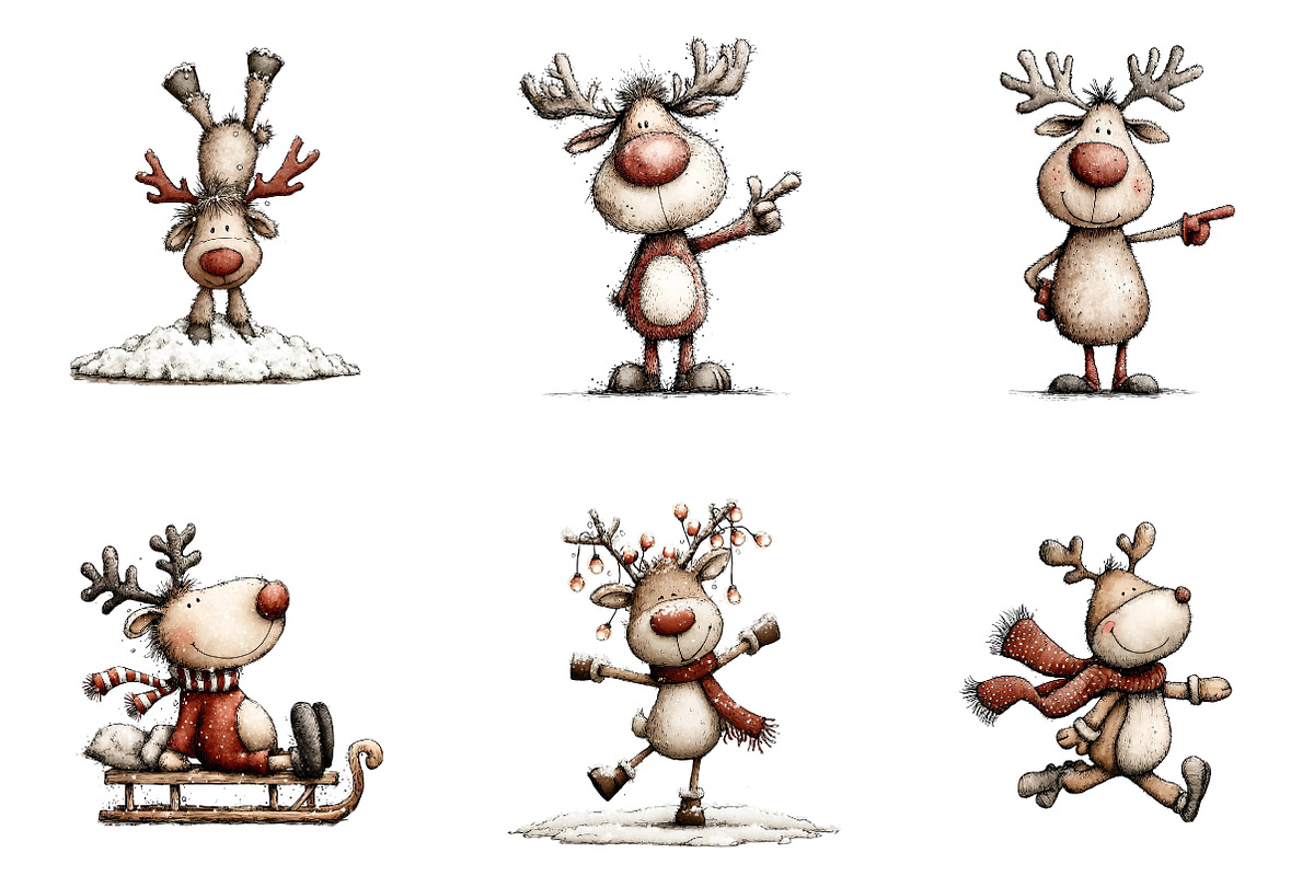 Quirky Reindeer Clip Art, an Illustration by CreationArt (Photo 3 of 5)