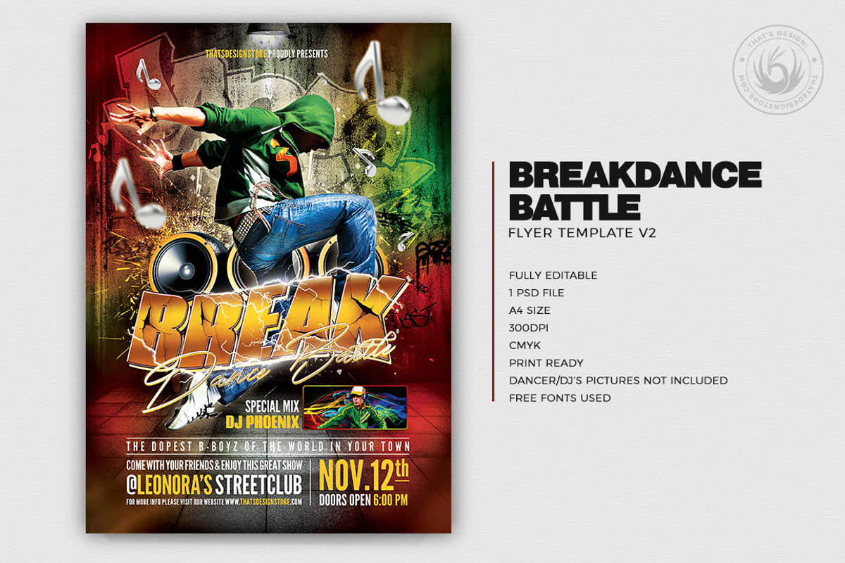 BreakDance Battle Flyer Template V2, a Flyer Template by ThatsDesign Art