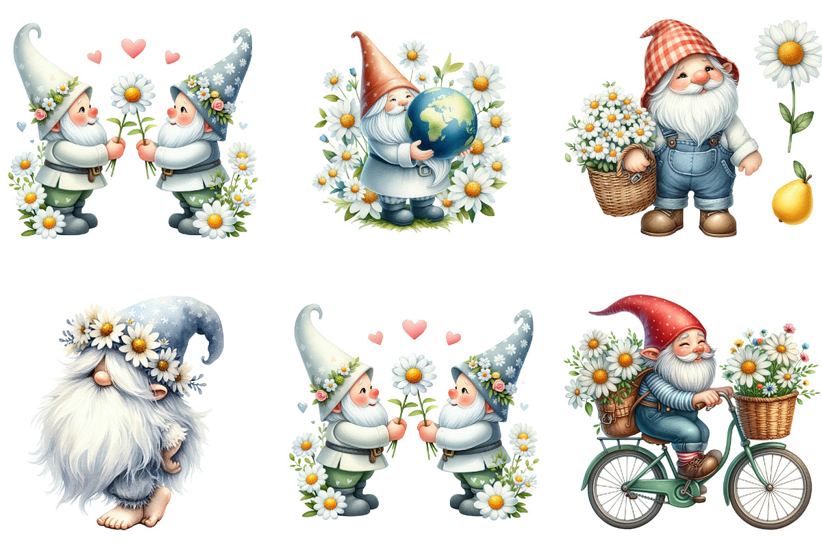 Watercolor White Gnome Daisy Clipart, an Illustration by DreamArtGraphic (Photo 4 of 5)