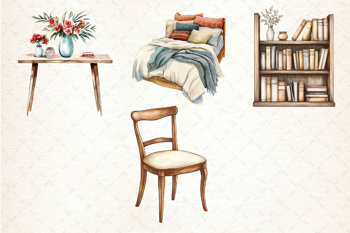 Watercolor Home Furniture Clipart, an Illustration by Dream Creation (Photo 6 of 6)