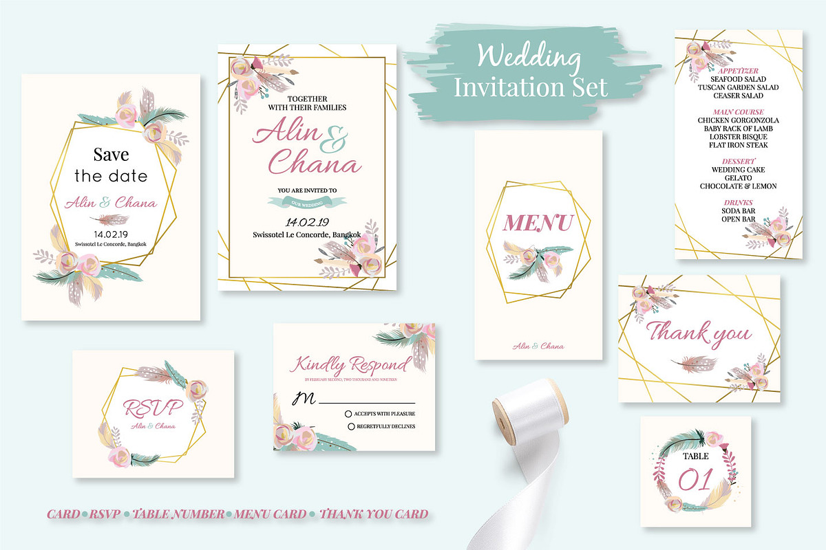 Cute boho wedding invitation set1#, an Invitation Template by Piixypeach (Photo 1 of 7)