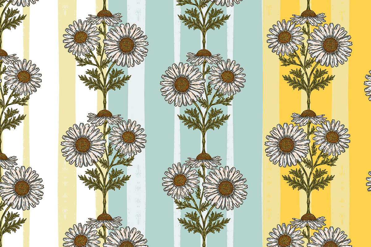 wild daisy botanical stripe, a Pattern Graphic by NayaChu (Photo 1 of 10)