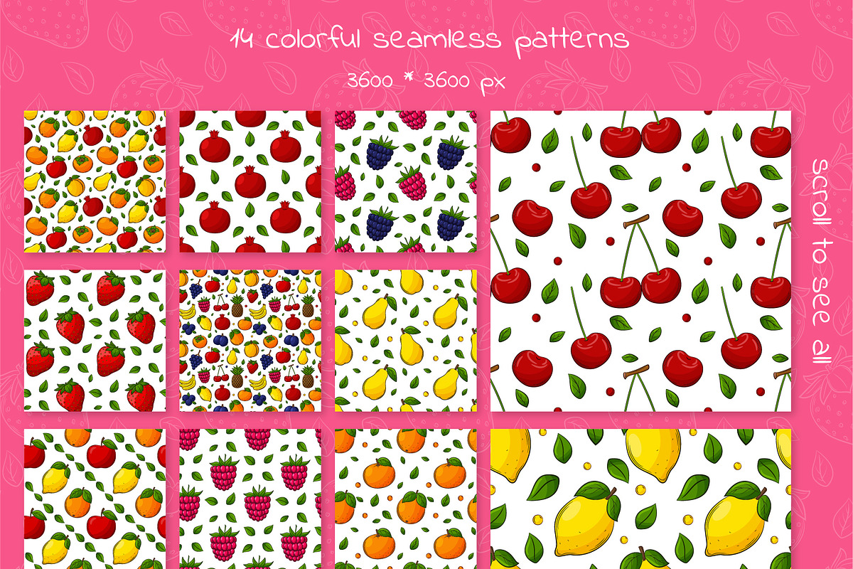 Bright fruits. Cliparts and Patterns, a Food Illustration by Valeria Soloveva (Photo 4 of 14)