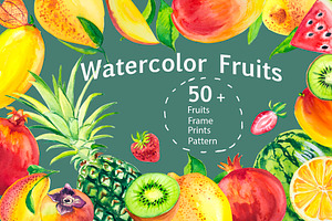 Watercolor tropical fruits.