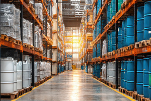 Warehouse interior with barrels and, a Photo by Pixeness Studio