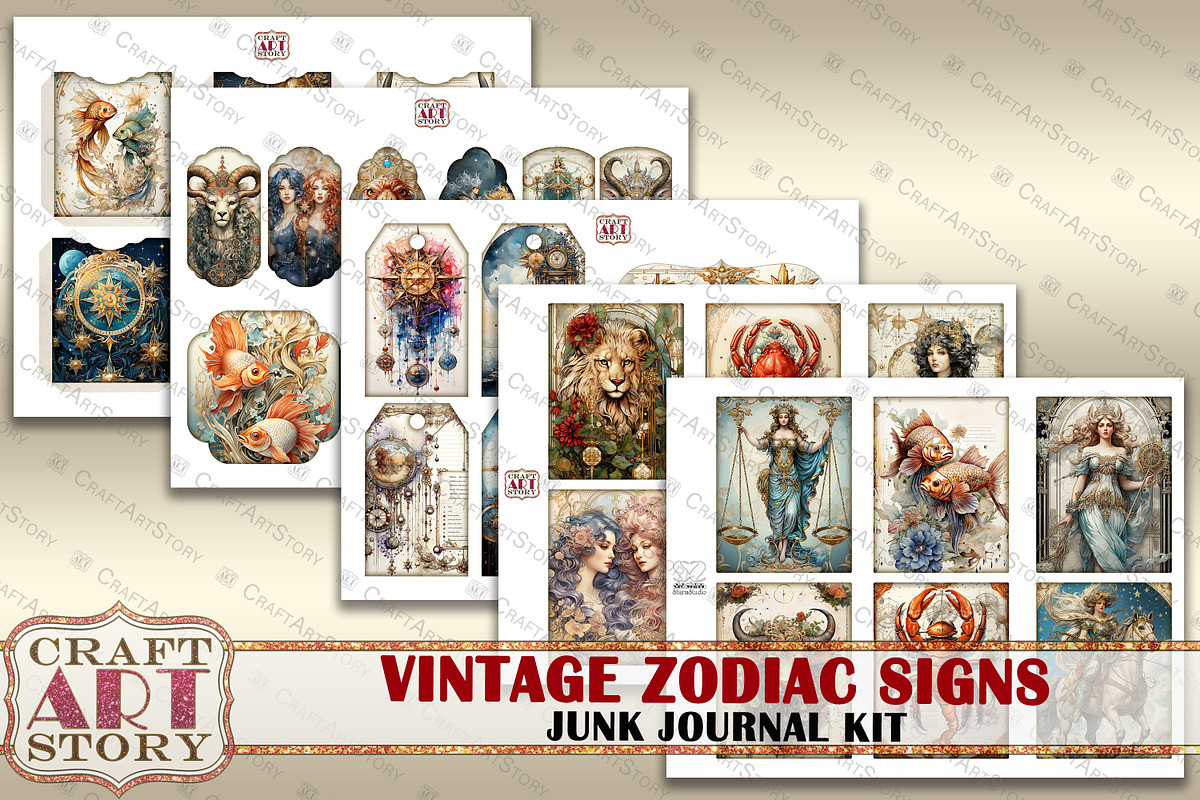 Vintage astrology junk journal Pages, a Seasonal Illustration by CraftArtStory (Photo 5 of 5)
