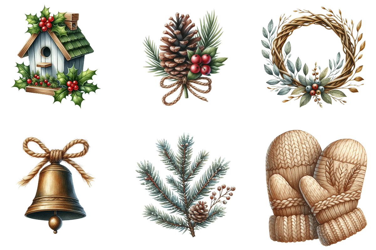 Rustic Winter Christmas Clipart, an Illustration by Designking (Photo 3 of 5)