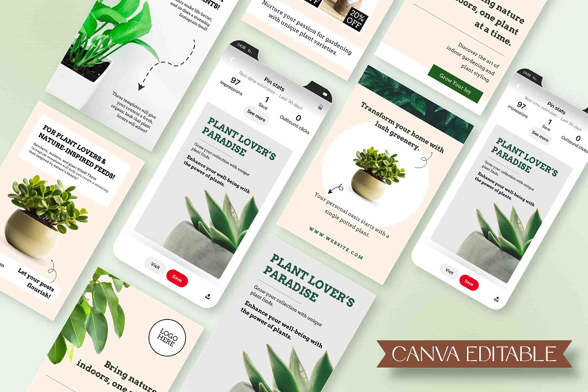 Plant Pinterest Pins Canva Templates, a Social Media Template by Snapybiz (Photo 7 of 10)