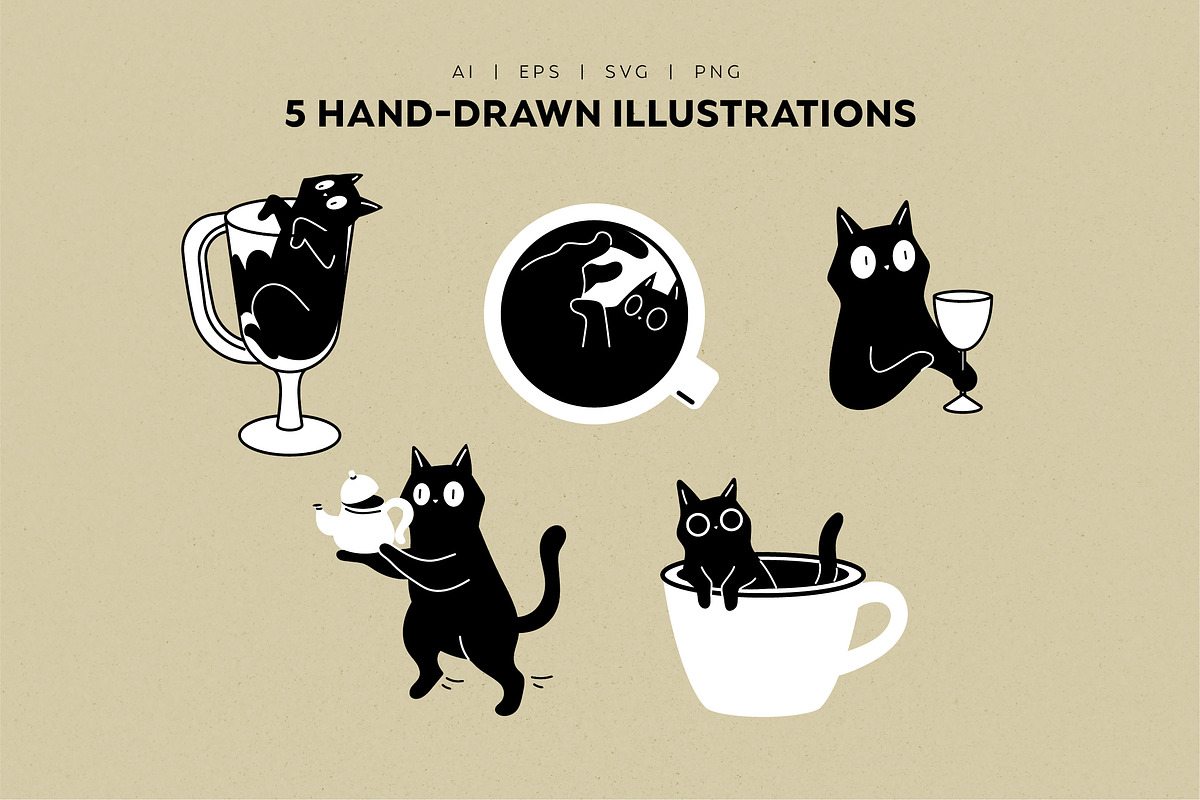 Coffee Cats Vector Illustrations, an Animal Illustration by helenreveur (Photo 3 of 5)