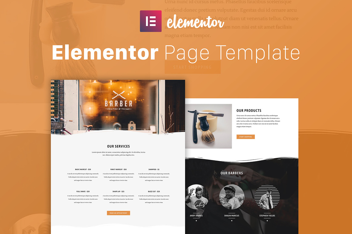 Barber Shop - Elementor Template, a Landing Page Template by Elementor Market (Photo 1 of 4)
