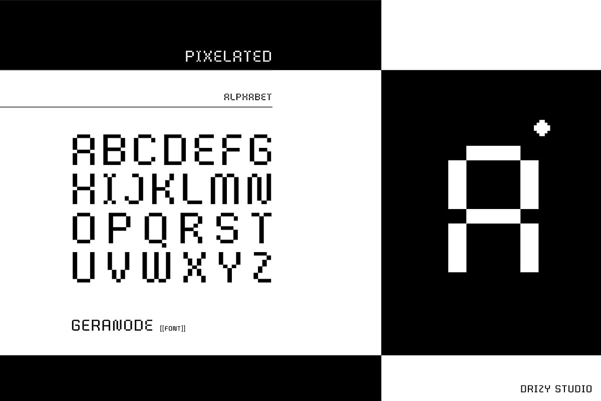 Geranode - Techno Display Pixel Font, a Sans Serif Font by Drizy (Photo 3 of 9)