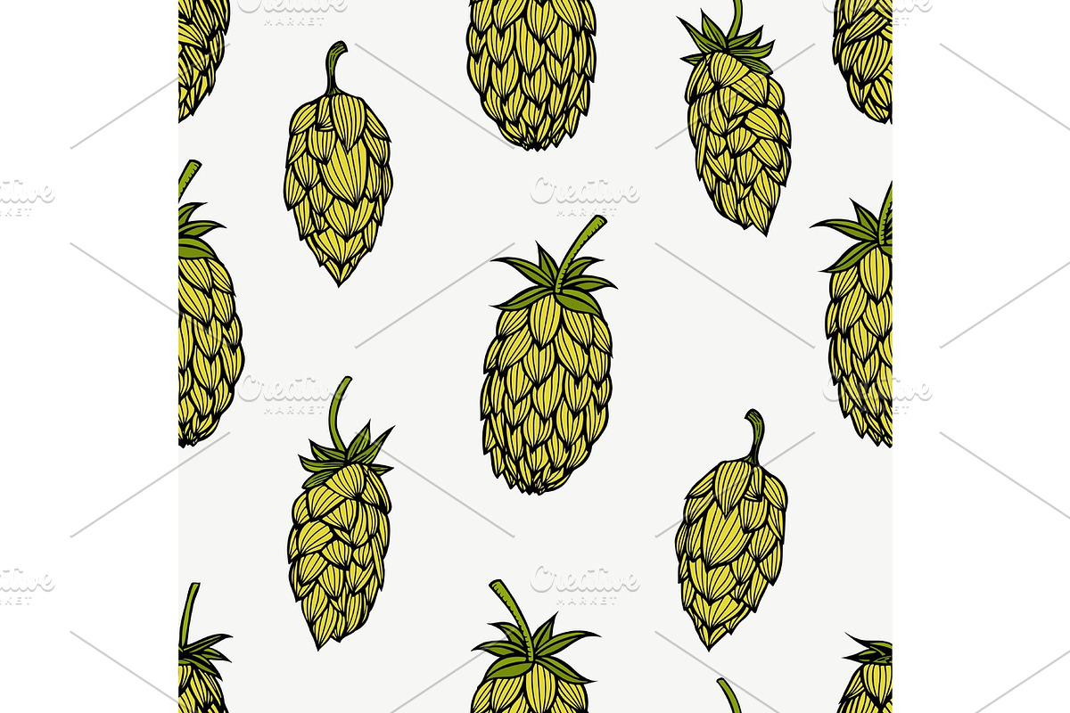 pattern with green hops, a Decorative Illustration by IllustrationArtShop