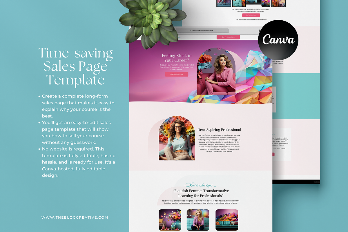 Flourish Femme Canva Sales Page, a Landing Page Template by The Blog Creative (Photo 3 of 7)