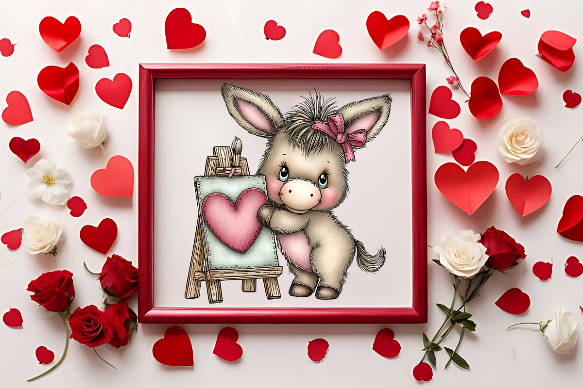 Whimsical Valentine Donkey Clipart, an Animal Illustration by RobertsArt (Photo 3 of 7)