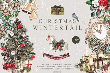 WATERCOLOR CHRISTMAS wintertail set, a Seasonal Illustration by Madiwaso