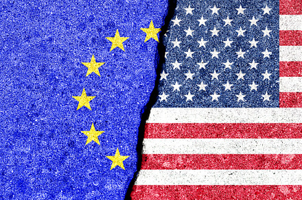 The crack between the flags of the United States and the Europea, an Abstract Photo by Eugene_Photo