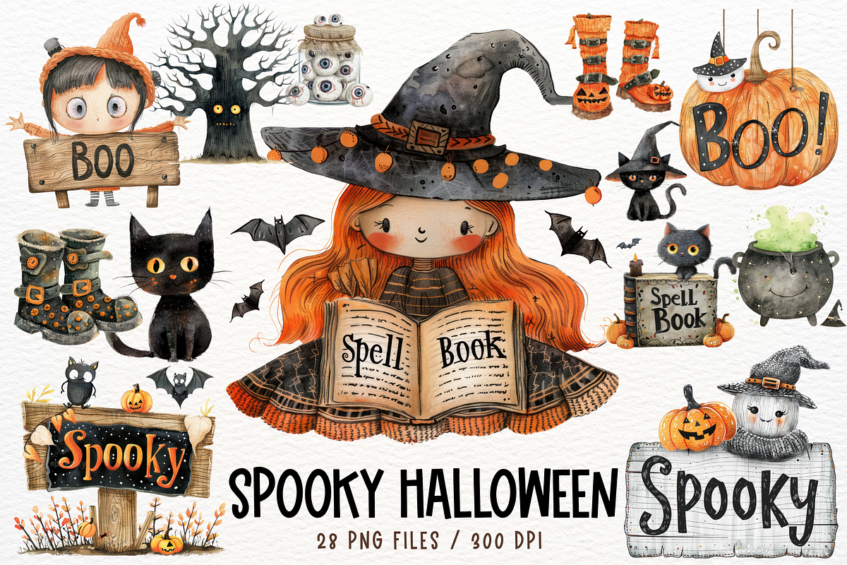 Spooky Halloween Watercolor Clipart, a Seasonal Illustration by Maysa Art (Photo 1 of 4)