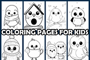 Winter Birds Coloring Pages for Kids, an Animal Illustration by maggiesar (Thumbnail 3 of 4)