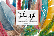 Boho style: watercolor feathers, a Graphic by Big Bundles Shop (Thumbnail 1 of 3)